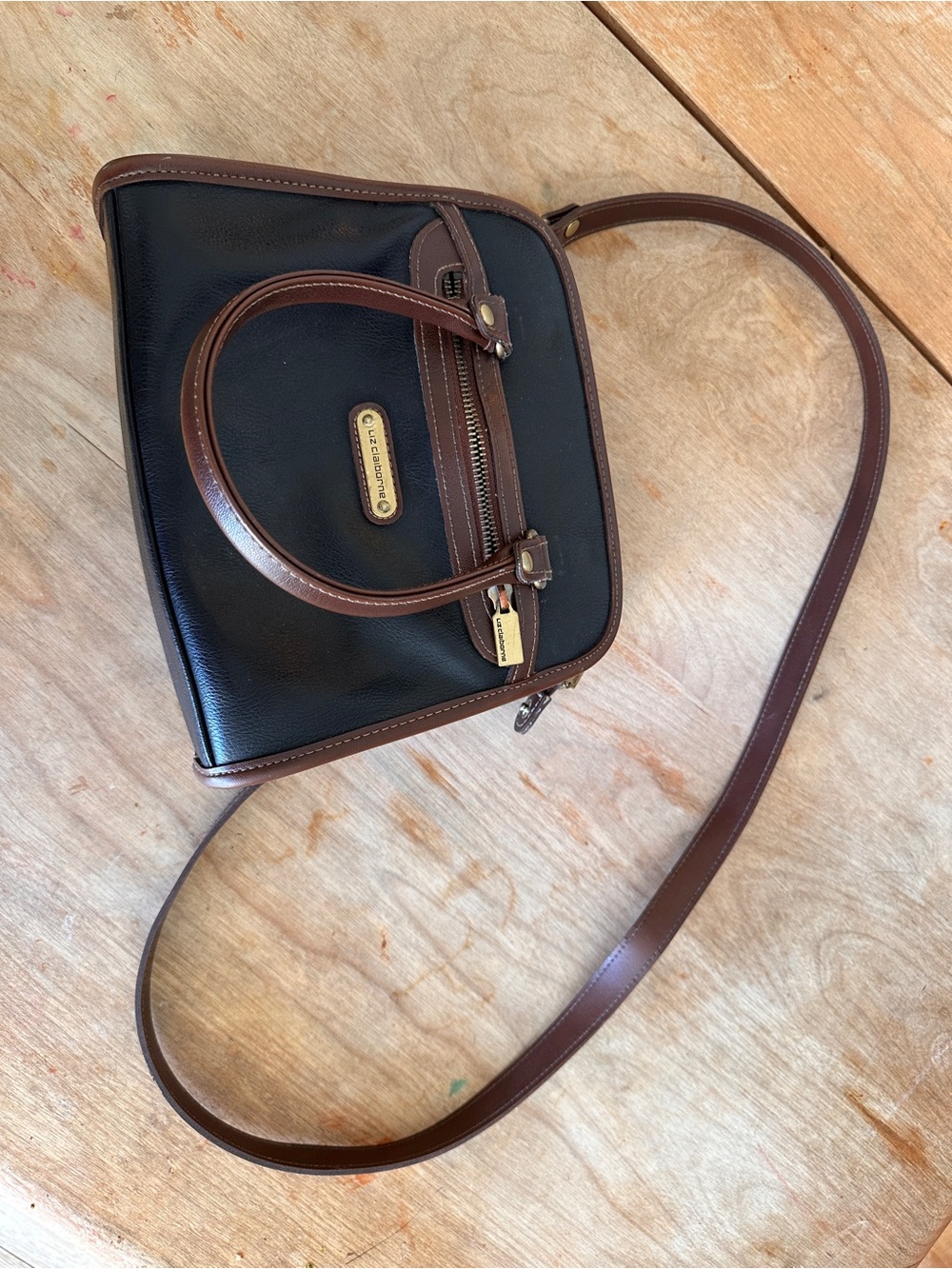 Liz Claiborne Black with Brown Trim Crossbody Bag